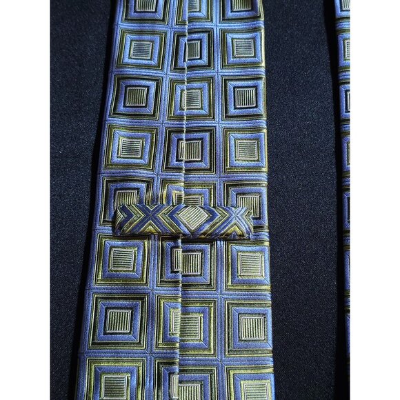 Vintage John W. Nordstrom Silk Tie Green & Blue Geometric Squares Pattern Made I - Picture 9 of 15